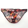 Underpants Male's Briefs Beach Coconut Tree Print Mesh Underwear Male Intimates Breathable Low Waist Comfortable Soft