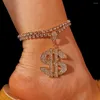 Bracelets de cheville JUST FEEL Dollar Sign Strass Pendentif Bracelet Pour Femmes Brillant Cristal Chaîne Cheville Pieds Nus Sandales Bijoux Cadeau