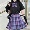 Kl￤der s￤tter koreanska preppy stil skolflicka uniform svart veckad kjol seifuku japansk fluga pl￤d sexiga jk uniformer