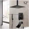 Bathroom Shower Sets Jieni 8/16 Inch Matte Black Rainfall Faucet Tub Led Bathtub Rain Square Head Waterfall Spray Set 1011 Drop Deli Dhw5J