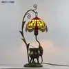 Table Lamps BOCHSBC Tiffany Style Stained Glass Red Dragonfly Blue Shade Art Decoration Lamp Mouse Oil Tank Frame Colorful Desk Lights