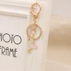 Flamingo Metal Simple Key Ring Bell Pearl Diamond Ball Pendant For Bag