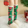 Mercan kadife çorap çocuk uzun tüp Noel kış kalınlaşmış yüksek tüp