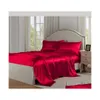 Bedding Sets Home Ice Silk Bed Sheet Satin Cloth Pillowcase Imitation Silks Fourpiece Beds Simple Mticolor Three Sizes Xg0166 Drop D Otfie
