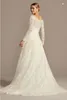 OLEG CASSINI Off-The-Shoulder Lace A-Line Wedding Dress full lace applique long sleeve plus size sweep train wedding gown 2023