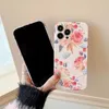 Flower Soft IMD TPU Cases For Samsung S23 Ultra Galaxy S22 Plus S21 FE A12 A22 A32 A52 A53 A33 A23 5G Fashion Floral Lady Pretty Phone Back Cover Crossbody Shoulder Strap