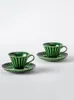 Tasses 2-ensembles vert rétro tasse à café et soucoupe ensemble maison tasse à thé chinois en céramique thé bureau cadeau exquis verres 150 ml