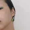 Retro Orecchini Personalità Vintage Due pezzi Colore cristallo verde Corrispondenza resina zucca Geometrica catena irregolare Nappa Clip orecchio per donna