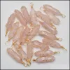 Charms Natural Stone Rose Quartz Shape Point Chakra Pendants For Jewelry Making Wholesale Gold Wire Wrap Handmade Jiaminstore Drop D Dhi0Q