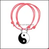 Charm Armbänder 2 PCs/Los Vintage einstellbares Seilpaar Armband Handschmuck Yin Yang Charms Schwarz weiß rote handgefertigte Drop -Lieferung Ottqh