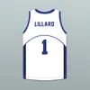 Custom Retro Damian Lillard #1 High School Basketball Jersey White Blue Sewn Any Name Number Size S-4XL 5XL 6XL