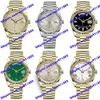 6 Modèle Montre pour homme verte 2813 Montre mécanique automatique 228238 40 mm Cadran romain blanc Montre-bracelet en acier inoxydable doré Affichage du calendrier 228239 Montres à diamant noir