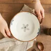 Bols 9 pouces Grand Bol Ramen En Céramique Fleur Nouilles Avec Poignée Vaisselle Ménager Four À Micro-Ondes Lave-Vaisselle