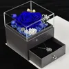 Party Favor Eternal Flower Acrylic Jewelry Box Real Rose Drawer Present Box Halsband Ring Lover Christmas