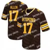 Kolej Beyzbol Erkekler NCAA Wyoming Kovboy 17 Josh Allen College Futbol Formaları Stitcehd Kahverengi Beyaz Boyut S-3XL