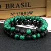 Brin 2 pièces/ensemble 8mm pierre de lave noire naturelle pour hommes femmes hématite Bracelets Couples Distance Yoga bijoux amant cadeau