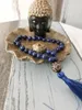 STRAND 8MM LAPIS LAZULI BRACKET HAND Knoopte Mala Mini Rosarissen Ygoa Armbanden Helende kralen Energy Gebedgeschenk voor vriend