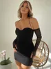 Casual Kleider Frauen Sexy Langarm Party Club Bodycon Schwarz Kurzes Minikleid 2022 Herbst Kleidung Großhandel Artikel Für Unternehmen