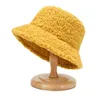 Berets Winter Lamb Bucket Hats For Women Plush Soft Warm Fisherman Hat Panama Casual Caps Lady Flat