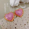 Stud Earrings Candy Color Pink Love Heart Niche High-Grade Heart-Shaped Vintage Sweet Temperament