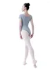 Desgaste do palco adulto Treinamento de balé fêmea traje de manga curta Bodysuit de ginástica de ginástica elástico para mulheres w22187