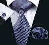 Blue Silk Tie for Men Pocket Square Cufflinks Set Check Pattern Mens Jacquard Woven Business Formal Necktie 85cm Width Casual Set6778927