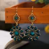 Retro Blue Flower Stone Dangle Earring For Women Sunflower Shape Gold Color Alloy Dangling Earrings Jhumka Indian Jewelry