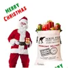 Kerstdecoraties Geschenkzakken Grote biologische zware canvas Santa Sack DSting Bag met stripbriefpatronen verstelbare lengte FES DHUQA