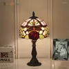 Bordslampor lampa Medelhavet Tiffany retro m￥lat glas vintage konst turkisk mosaik skrivbord sovrum nattduksdekorativa ljus