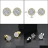 Stud Tiny Zircon Earrings Sier Gold Colors Mini Disc Round Cz For Women Minimalist Design Party Jewelry Drop Delivery Othpv