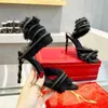 RENE CAOVILLA/новые женские сандалии, черные черные блестящие туфли на высоком каблуке со стразами, летняя обувь для женщин, туфли-лодочки, размер 35-43