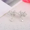 Backs oorbellen Grace 2 juni kleur Kies Rhinestone CZ Bowknot Water Drop Clip op zonder piercing voor vrouwen Fashion No Hole Ear