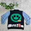 W0023 Autumn and Winter New Women's Sweaters Denim Stitching Smiley Knit Coat