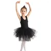 Bühnenkleidung Mädchen-Ballett-Tanztrikot, einfarbig, Rundhalsausschnitt, modischer Tutu-Rock, ärmelloser Body, einteilige Gymnastik-Tanzbekleidung