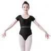 Stage Wear Adulte Femme Ballet Formation Costume À Manches Courtes Justaucorps Dentelle Élastique Gymnastique Body Pour Femmes Dancewear W22187