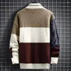 Herrtröjor Autumn Warm Men tröja långa ärmar Preppy Style Delicate Texture Polyester Anti-Shrink Casual Knitwear For Man