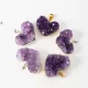 Natural Amethyst Cluster Kristall Anhänger Liebesgeschenk Chakra Heilung Reiki Mineral Quarz Energie Rauhstein Halskette mit Leder TT1216