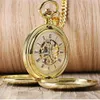 Navidad Christmas Gift Smooth Mechanical Pocket Watch Full Gold Color Men Women Stylish Retro FOB Hand Wind Double Hunter265n