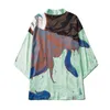 M￤ns avslappnade skjortor 64# Traditionella kl￤der M￤ns l￶s ￶ppen front 3/4 Sleeve Japanese Style Print Cover Up Cardigan Vintage Summer