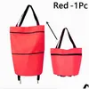 Borse portaoggetti Pieghevole Shop Bag Trolley Carrello con ruote Alimentari Riutilizzabile Eco Large Organizer Cestino impermeabile Drop Delivery Home Ga Dhczv