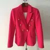 Women's Suits TOP QUALITY 2022 Designer Blazer Jacket Women's Metal Lion Buttons Double Breasted Outer Coat Size S-XXL Rose Red