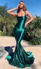 Sexy Emerald Green Mermaid suknie balowe długie dla kobiet Plus rozmiar satynowe paski Spaghetti Backless zakładki drapowane formalne suknie wieczorowe Custom Made