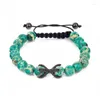 Strand Natural Green Blue Imperial Gem Semi Precious Stone Pärled Black CZ Dragon Claw Charm Män armband Kvinnor Trendiga smycken