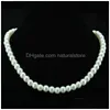 Colliers De Perles Chic Simple Brin Fausse Perle D'Imitation 8 Mm Bib Déclaration Collier Bijoux Cadeau Mode Femmes Chaîne Courte Fine J Dhyle