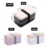 Conjuntos de vajilla Cubierta de moda Caja de almuerzo con cuchara Doble capa Microondas portátil Bento Plástico saludable Contenedor de estilo japonés