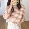 Women's T Shirts 2022 Autumn Arrivals Fashion Bottoming Casual Korean Striped Joggers Loos