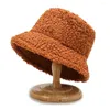 Berets Winter Lamb Bucket Hats For Women Plush Soft Warm Fisherman Hat Panama Casual Caps Lady Flat