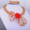 Necklace Earrings Set African Bridal Jewelry Nigerian Coral Flower Choker Beads With Bracelet And 2022