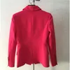 Women's Suits TOP QUALITY 2022 Designer Blazer Jacket Women's Metal Lion Buttons Double Breasted Outer Coat Size S-XXL Rose Red