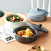 Bowls Theme Restaurant Color Glaze With Cover Double Ear Bowl Small Soup Steamed Egg Rice Pot Roasted